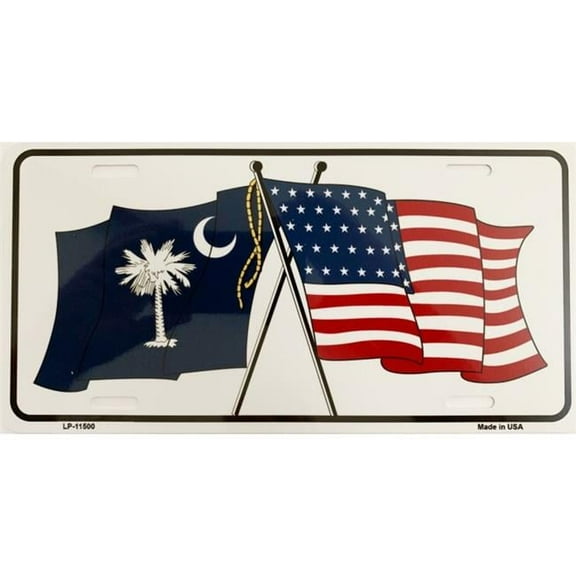 South Carolina Crossed U.S. Flag Metal License Plate