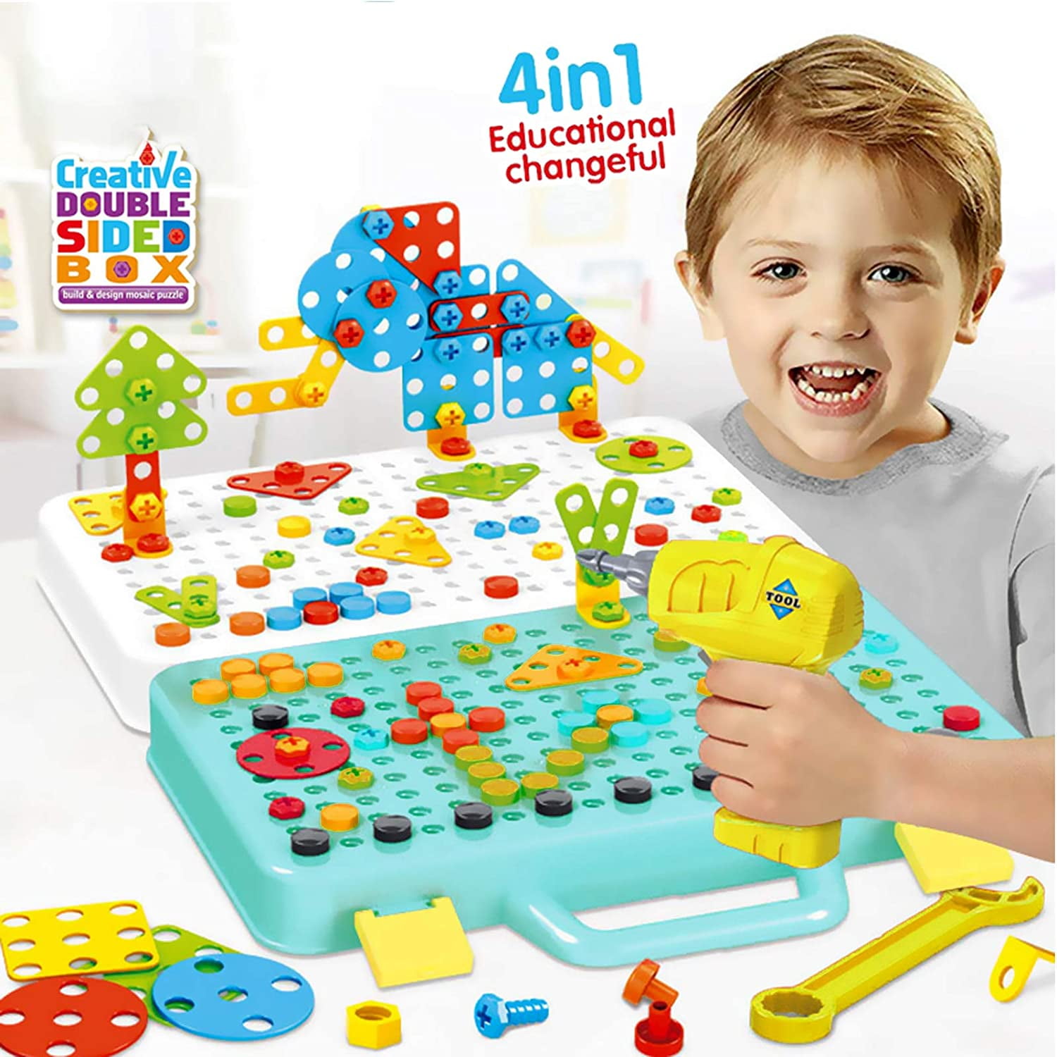 276 Piece Trendy Bits Drill Puzzle STEM Learning Building Toys for Kids Ages 3 8 Creative Mosaic Drill Set for Kids Boys and Girls Gift Electric
