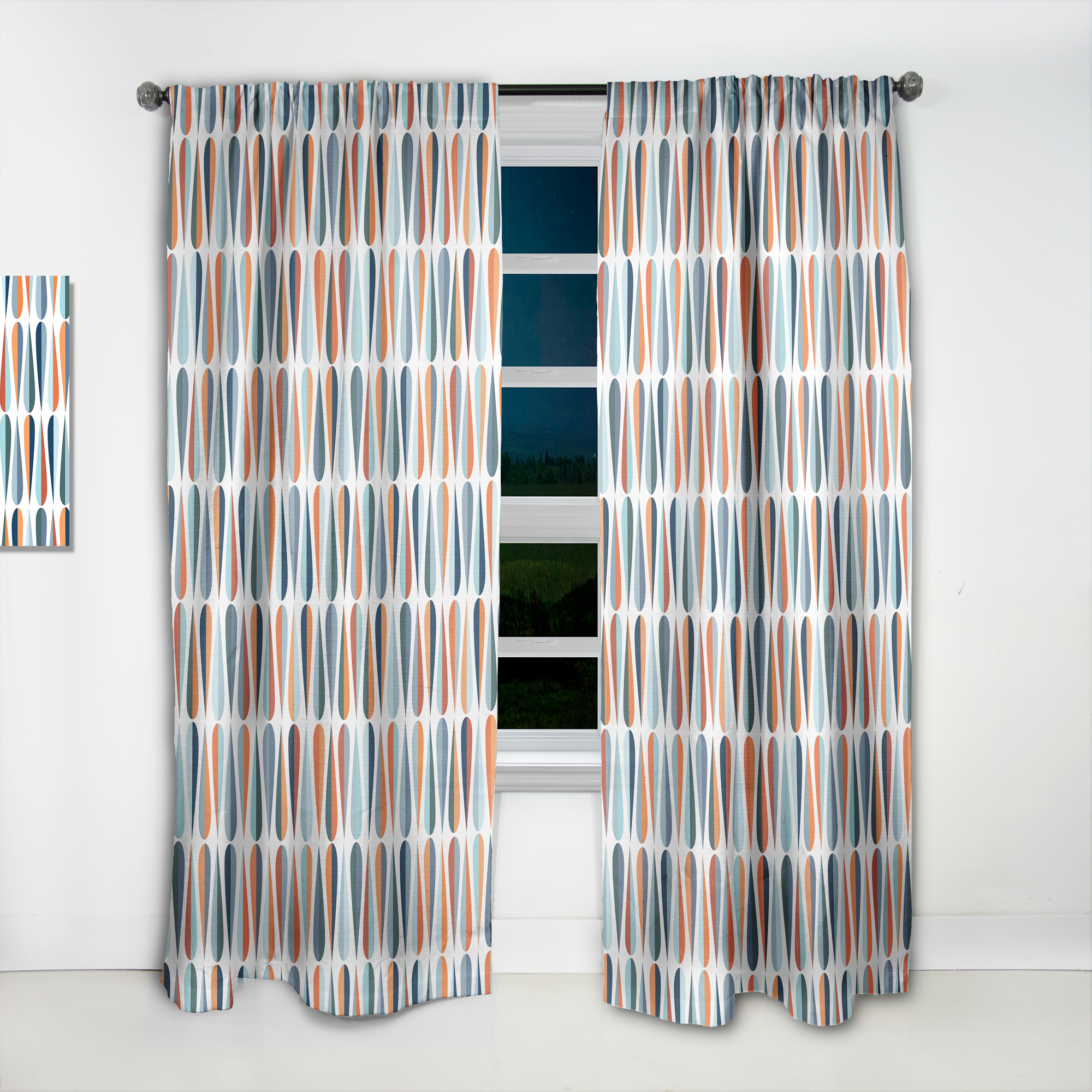 Designart 'Abstract Retro Drops V' Mid-Century Modern Curtain Panel
