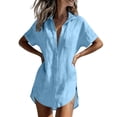 thumbnail image 4 of dazeni Womens Button Down Shirts Lapel Short Sleeve Shirts Dress Lightweight Casual Long Tunic Tops Pocketed T Shirts for Travel Beach Vacation Light Blue M, 4 of 7