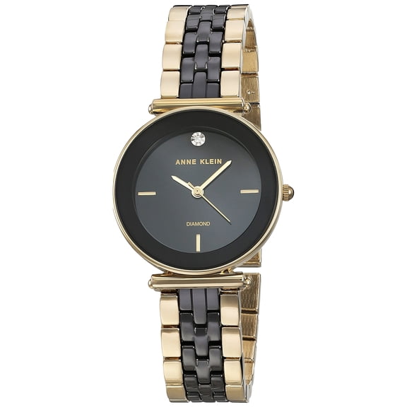 Anne Klein Diamond Collection Women's Black Dial Quartz Watch AK/3158BKBG