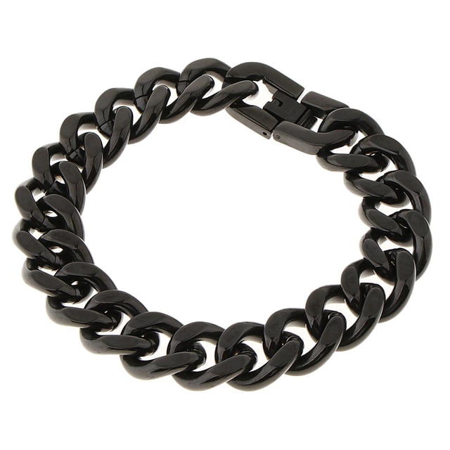 Cadena de eslabones cubanos Fernando Pulsera de cadena de eslabones cubanos Acero inoxidable Negro Tamaño