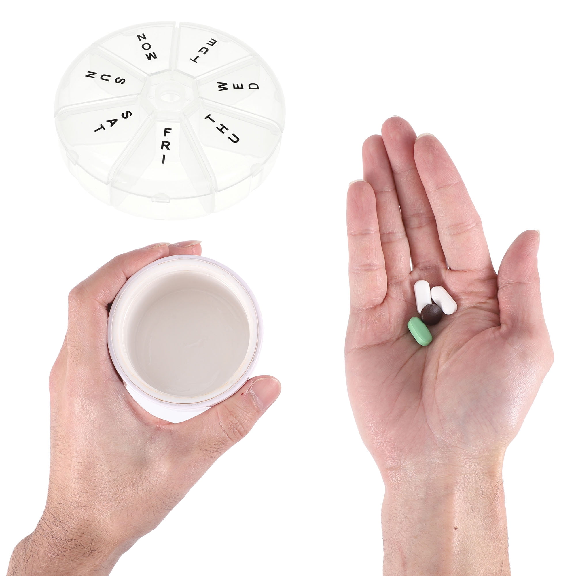 Unique Bargains 7 Grids Round Pill Box for Travel Clear 1 Pc