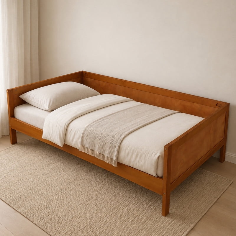 Euroco Wood Twin Size Daybed, Sofa Bed with Slats, No Box Spring Needed, Walnut