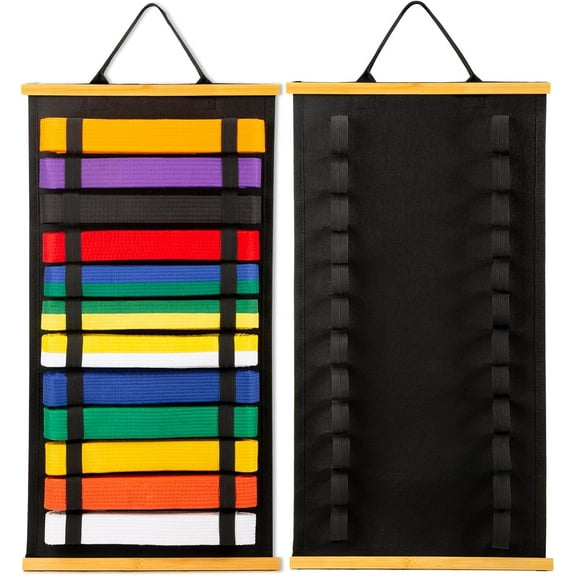 12Belts Karate Belt Display Rack with Bamboo Frame, Felt Taekwondo Belt Display, Martial Art Belt Display Holder for Martial Art Learner, Not Easily Deformed Surprise Choice (Stud Included)