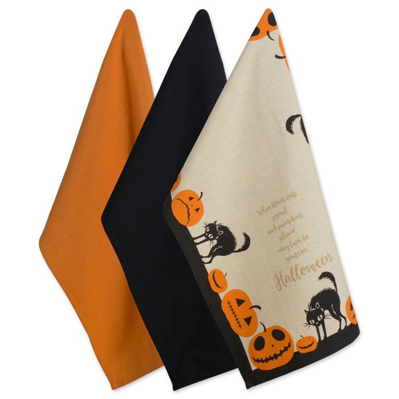 DII Cotton Jack O Lantern Halloween Dishtowels in Multi-Color (Set of 3)