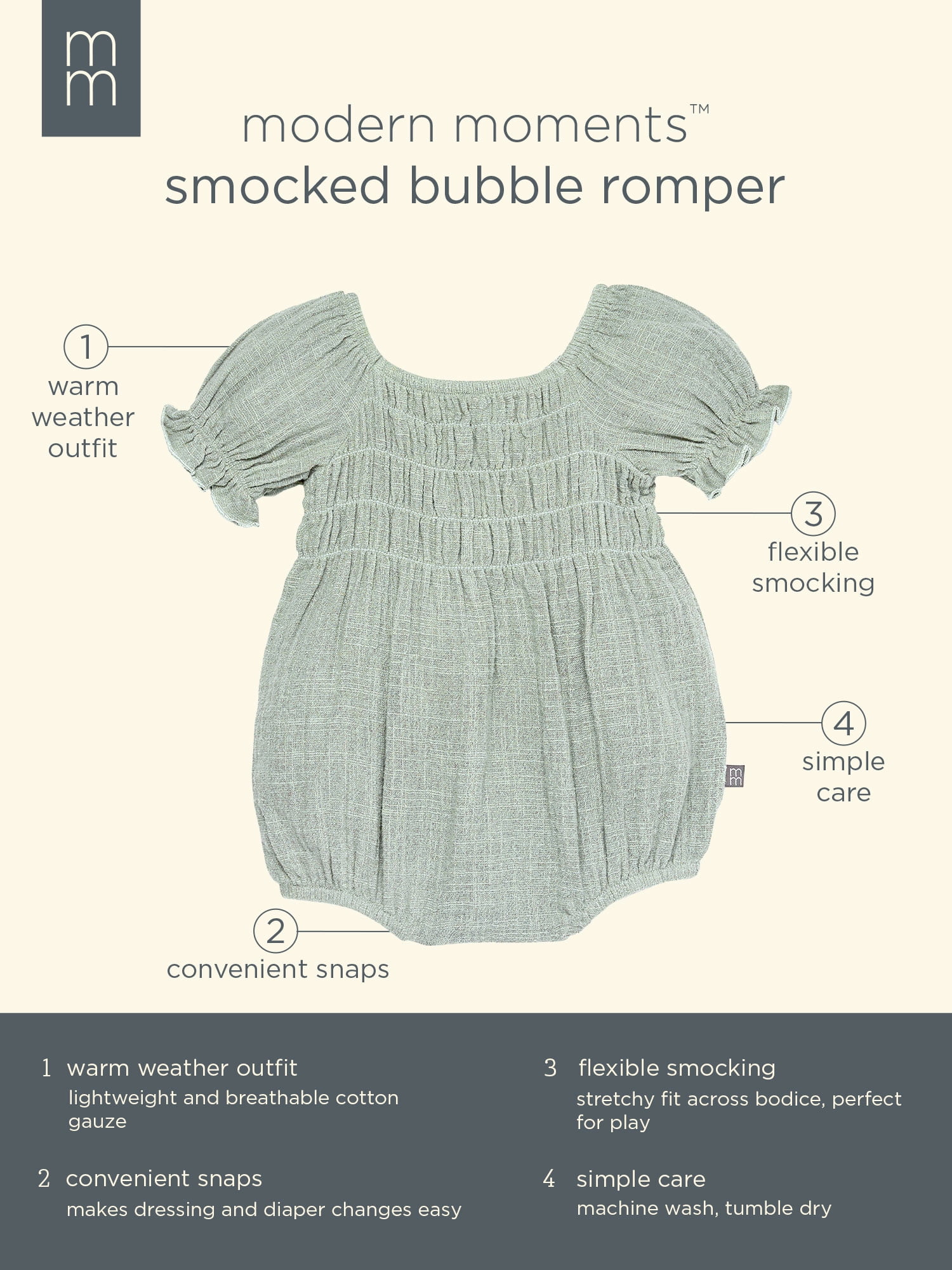 Modern Moments by Gerber Baby Girl Smocked Bubble Romper, Sizes 0/3 Months - 24 Months