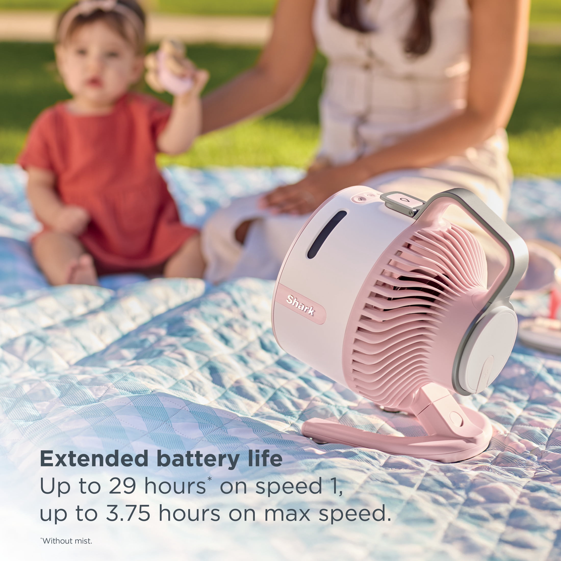 Shark FlexBreeze HydroGo Pro Fan, Powerful, Portable Fan, Indoor & Outdoor, Dry-Touch Evaporative Mist, Corded & cordless, 5 Speeds, FA056PK Peony
