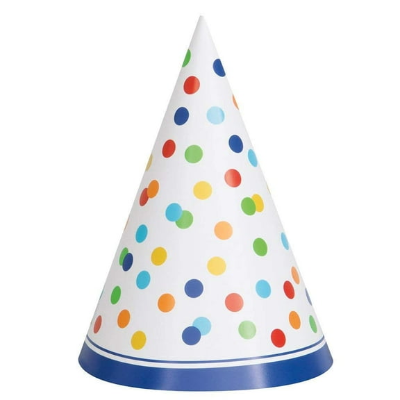 Unique Polka Dots Party Hats, (Pack of 8), Rainbow