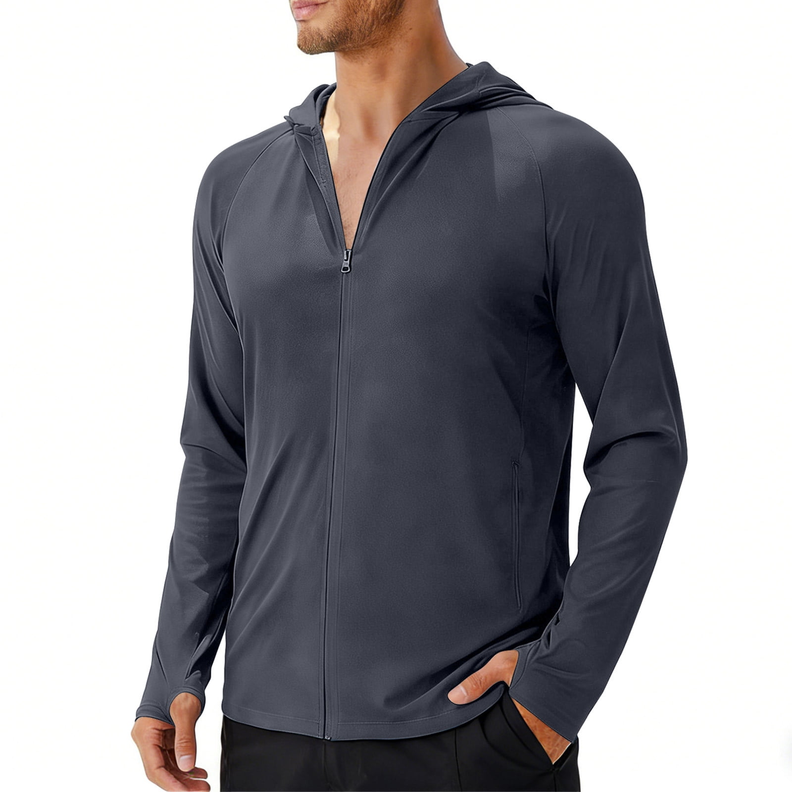 QSAWXQZ Men s Zip up Sun Protection Hooded Jacket UPF 50+ Lightweight Long Sleeve Quick Dry Outerwear for Fishing Hiking L