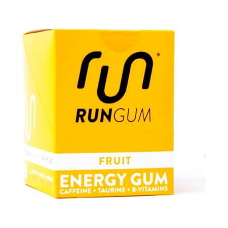 Run Gum Fruit Energy Gum 50mg Caffeine Taurine & B-Vitamins per Piece, 24 Pieces (Pack of 12)