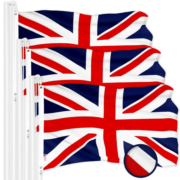 G128 3 Pack: UK United Kingdom Flag | 3x5 Ft | ToughWeave Series Embroidered 300D Polyester | Country Flag, Embroidered Design, Indoor/Outdoor, Brass Grommets