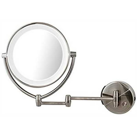 Ovente Wall Mount LED Lighted Cosmetic Mirror, 9.5 Inch, Battery or USB Adapter Operated, Dimmable, 1x/10x Magnification, Nickel Brushed (MLW45BR1X10x)