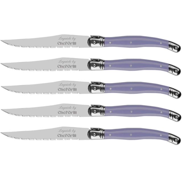 Cuchillo para Uso Comercial LaguiolePurple 5 pzas 23 cm Morado Acero Inoxidable Cuchillo para carne.