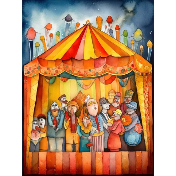 Puppet Theatre Stage End of Show Applause Modern Folk Art Watercolour Painting Unframed Wall Art Print Poster Home Decor Premium