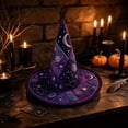thumbnail image 5 of sruoe Halloween Quilted Witch Hat, Mystical Wizard Headwear, Halloween Party Accessory, Halloween Holiday Decor for Costume Match，Themed Gathering，Shelf Display, 5 of 8