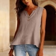 thumbnail image 5 of Qwertyu Women's Boho Tank Tops Cotton Linen Sleeveless Embroidered Henley V Neck Blouses Loose Fit Summer Beach Vacation Fashion 2026 Camel 2XL, 5 of 6