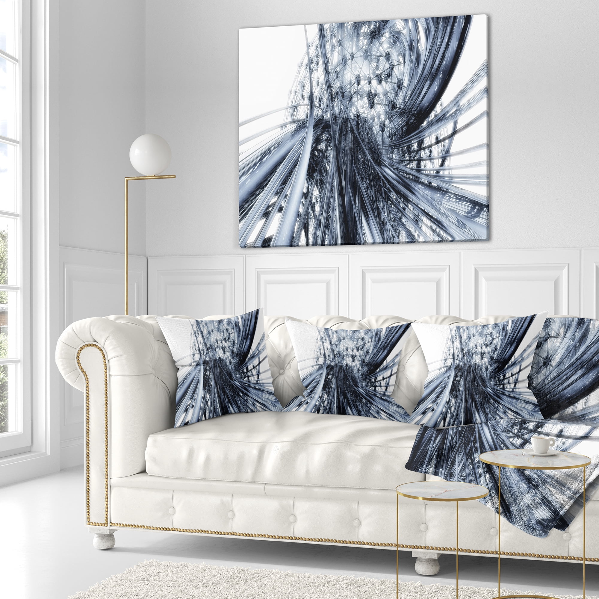 Designart Fractal Black N White Connected Stripes - Throw Pillow - 16x16
