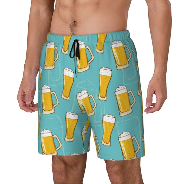 Balery Beer Bañador para hombre, shorts de playa de secado rápido con entrepierna y forro de compresión-Large