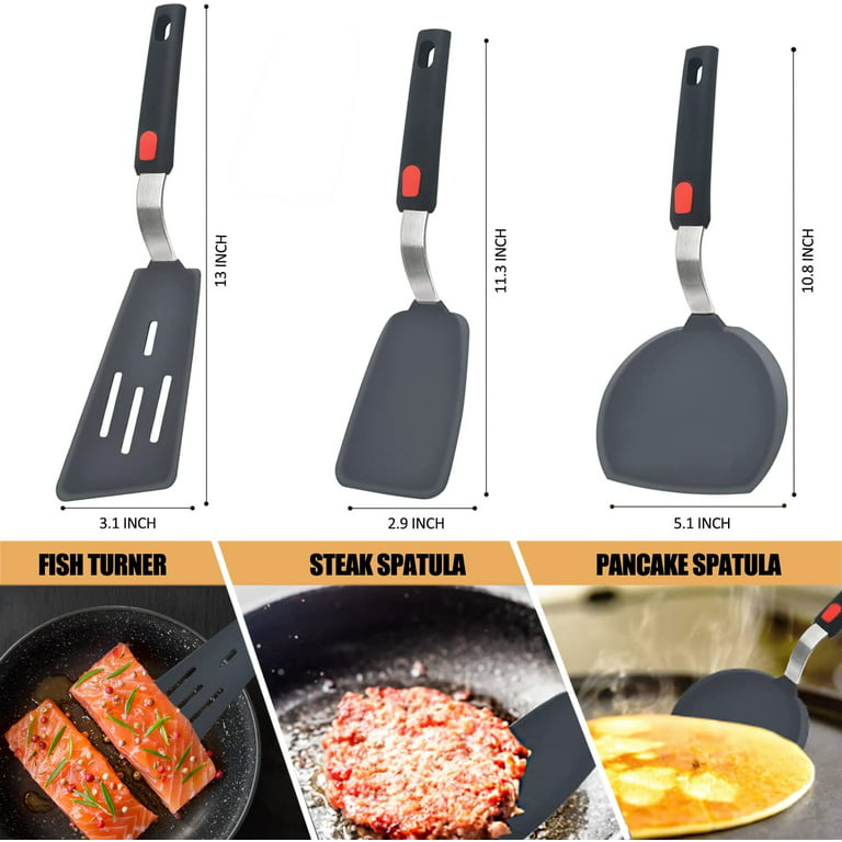 Silicone Spatula Turner Set of 3, Beijiyi 600AF Heat Resistant Cooking Spatulas for Nonstick Cookware, Large Flexible Kitchen Utensils BPA Free Rubber