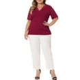 thumbnail image 2 of Unique Bargains Women's Plus Size Tops V Neck Elegant Lace Ribbed Knit Tunic Blouse 4X Burgundy, 2 of 6