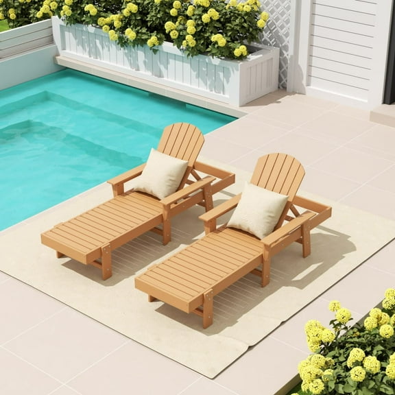 WestinTrends Dylan 2 Piece Adirondack Poly Reclining Chaise Lounge With Arms, Teak