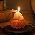 thumbnail image 5 of Halloween Ghost Pumpkin Scented Candle, Cute Decorative Wax Candle, Fall Holiday Table Decor, Spooky Home Accent, Thanksgiving Centerpiece, Seasonal Gift for Family and Friends, 5 of 6