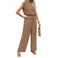 thumbnail image 3 of Jumpsuits for Women Summer Ruffle Sleeves Square Neck Rompers Drawstring Overalls with Pockets Khaki S, 3 of 10