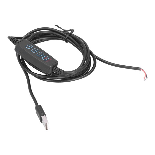 Light Cord, Light Switch Cord USB Universal for Outdoor and Home use. This 2m (6.6ft) LED light dimming power supply USB cable is made of durable PVC material, ensuring insulation and long-lasting use. It features button controls for light enhancement, three-color dimming, light reduction, and power switching. The USB power interface is compatible with desk lamps, fill lights, light strips, and plant lights, making it versatile for various applications. The package includes one USB power cord and a manual.