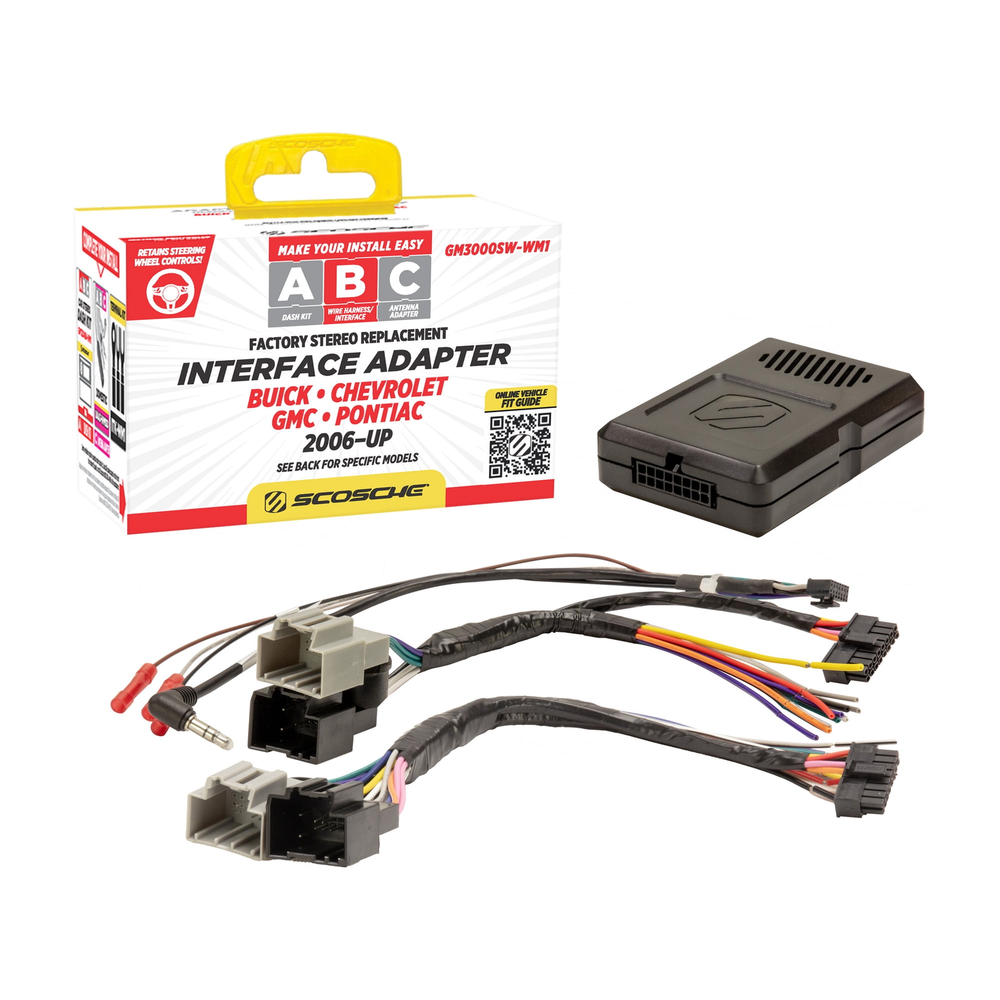 Scosche Wiring Harness Retains Steering Controls & Compatible w/ Select 2000-13 GM GM3000SW-WM1