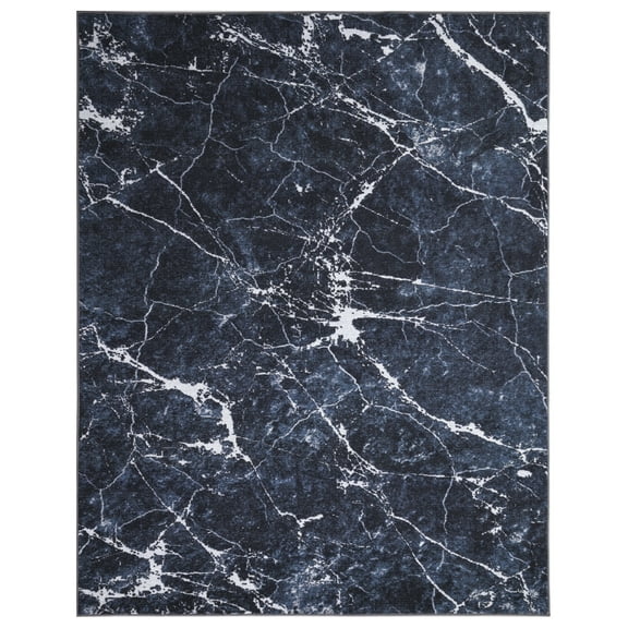 Marble Black 5 ft. x 7 ft. Machine Washable Abstract Indoor Area Rug