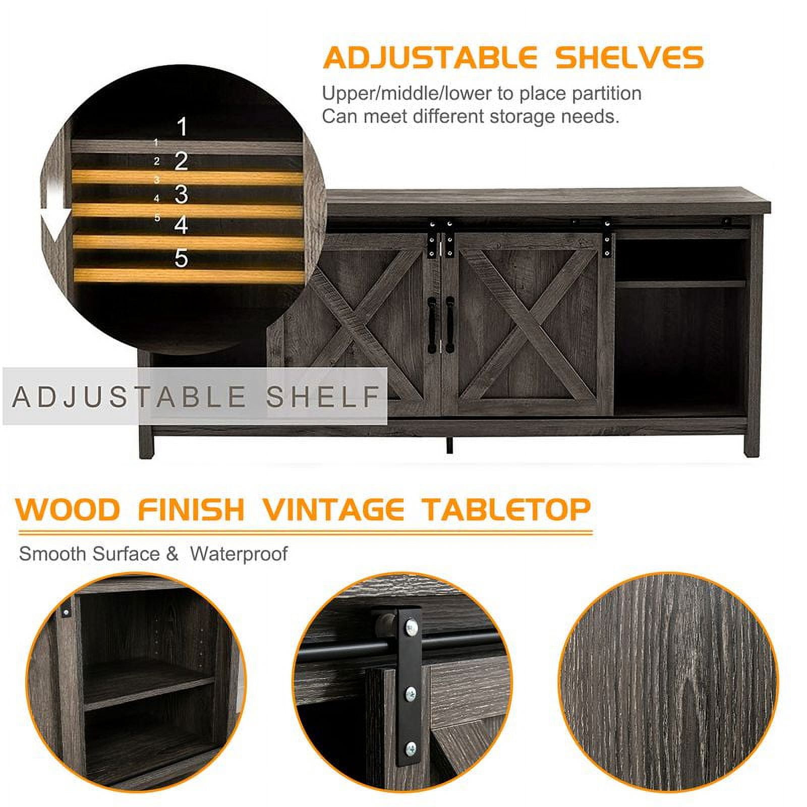 Yaoping 58" Farmhouse Sliding Barn Door TV Stand for TVs Up to 65" Television Cabinet(Dark gray)