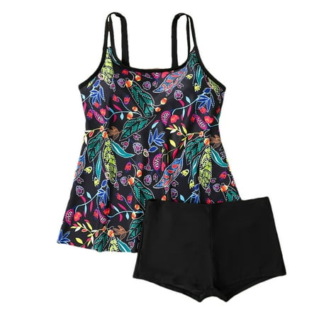 Arnsht Women s Printed Tummy Control Tankini Sets for Two Piece Bikini Swimsuits Blouson Tank Top with Boyshorts Bathing Suits Black XXL