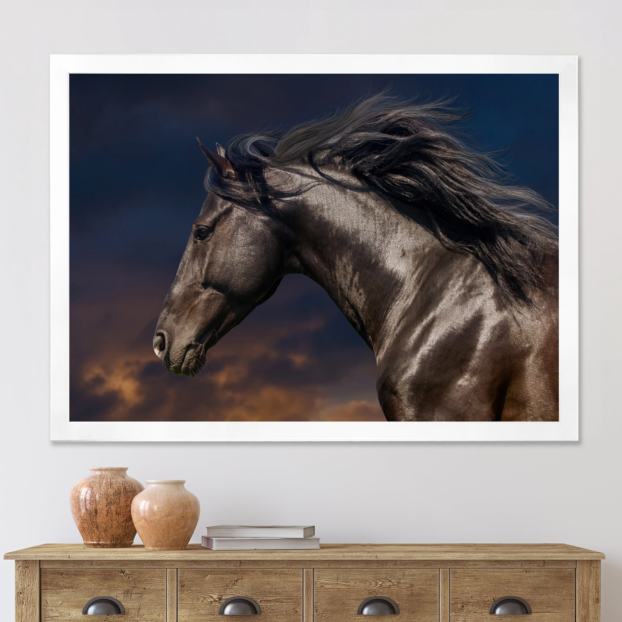 Designart 'Close Up Of Thoroughbred Nonius Stallion Horse III' Farmhouse Framed Art Print