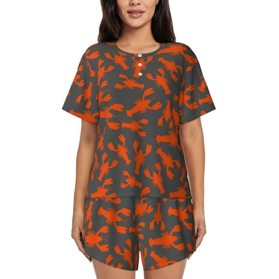 Ratiio Crayfish Print Womens Pajama Sets 2 Piece Soft Short Sleeve Top and Shorts Sleepwear Round Neck Pjs Lounge Set