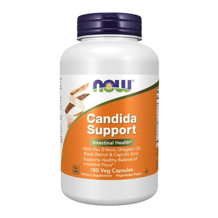 NOW Supplements, Candida Support with Pau D'Arco, Oregano Oil, Black Walnut & Caprylic Acid, 180 Veg Capsules