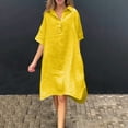 thumbnail image 2 of biudgviw Womens Oversized Dresses Cotton Linen Flowy V Neck Collared Half Buttons Midi Dress Fall Loose 3/4 Sleeve T-Shirts Dress, 2 of 6