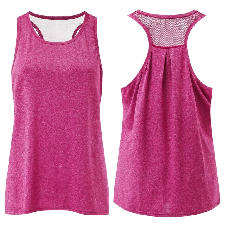 MRULIC tank top for women Women Workout Tops Mesh Racerback Yoga Tank Shirts  Gym Running Tops Womens tank tops Pink + XL 