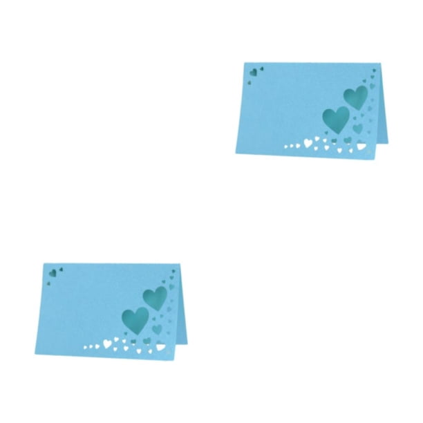 Matsuzay 50 piezas de impresión duradera con tarjetas de nombre de ahuecadas de corazón, tarjeta de lugar de nombre hueco de corazón azul azul 2Conjunto