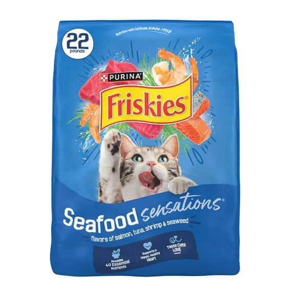 Purina Friskies Seafood Sensations Dry Cat Food Flavors of Salmon, Tuna, Shrimp and Seaweed, 22 lb Bag