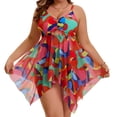 thumbnail image 5 of Agnes Orinda Women's Plus Size Two Piece Swimsuit Print Beach Bathing Suit Mesh Flowy Cutout Drawstring Tankini Top with Short 2X Orange, 5 of 8