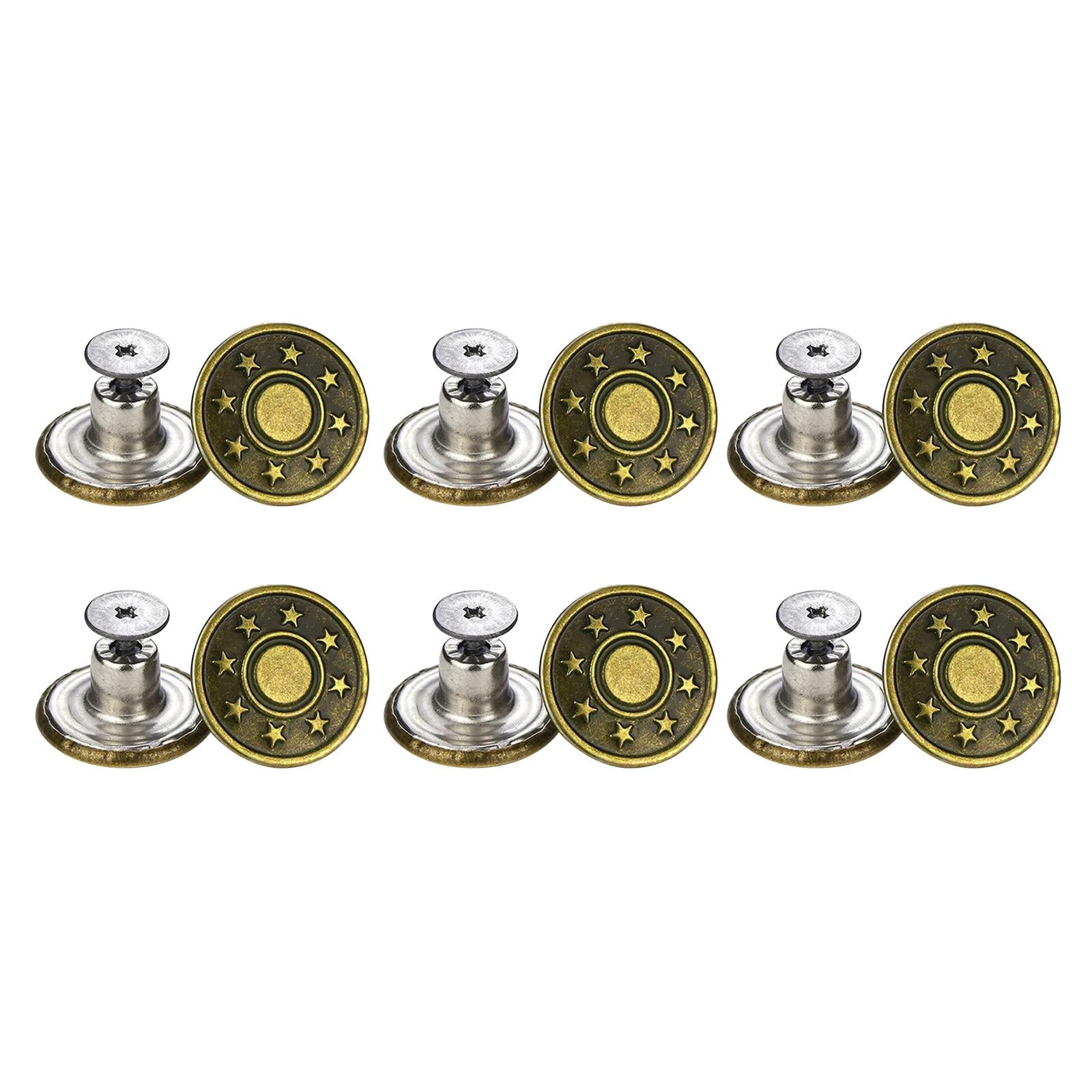 12 Pcs Buttons 17mm Metal Jean Button Replacement with Tool, No Sewing
