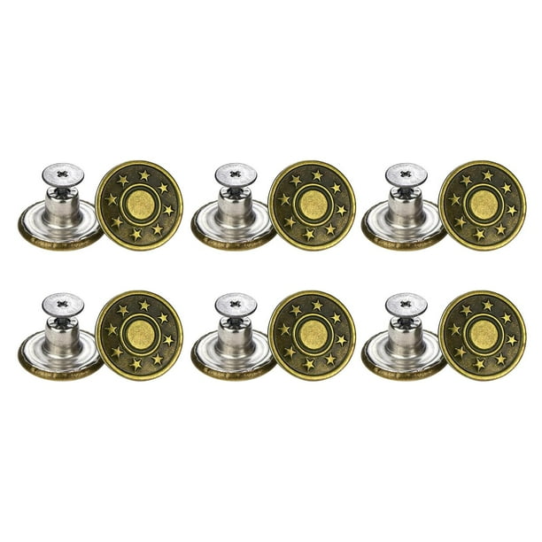 Paquete de 12 botones de presión metálicos de 17 mm para jeans, repuestos y reparación, con destornillador. Pequeña estrella de cobre