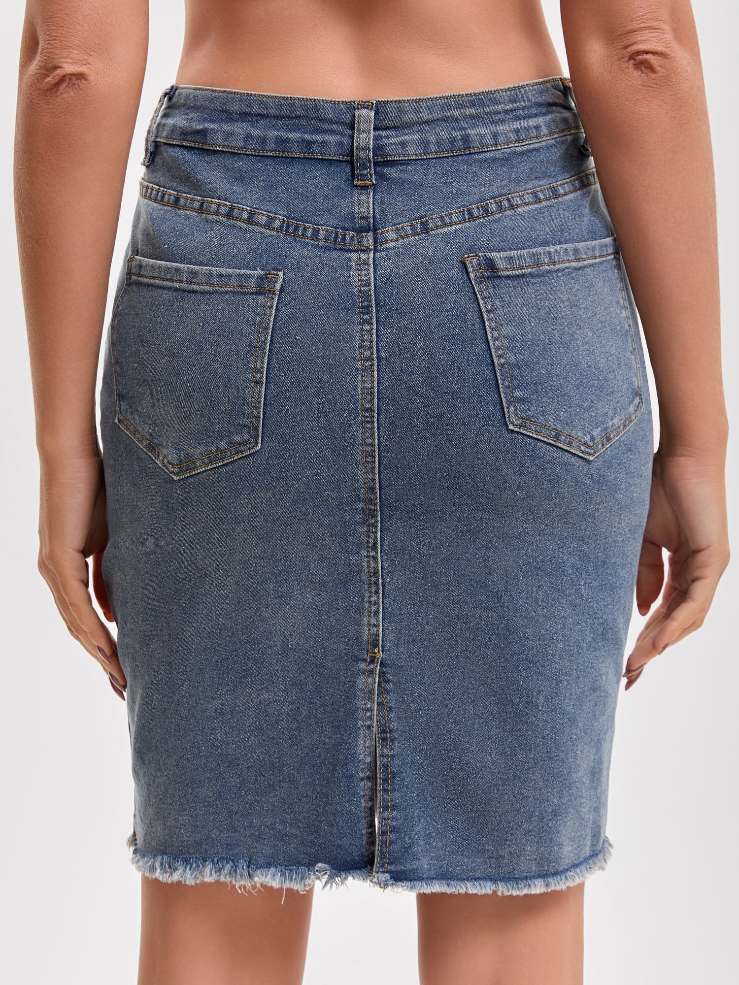 DARING DIVA Women's Denim Above the Knee Pencil Skirt Small Dark Gray Blue