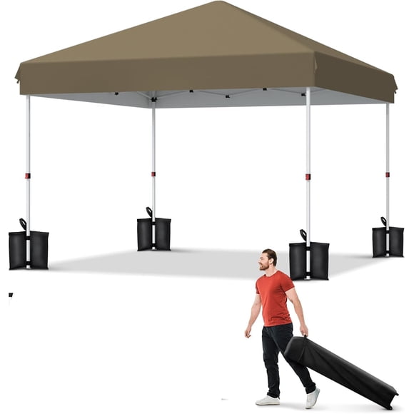 QinaQin Carpa canopy pop up de 10 x 10 pies, armado con un botón, bolsa con ruedas, 4 bolsas de peso y 3 alturas ajustables para fiestas, camping o playa