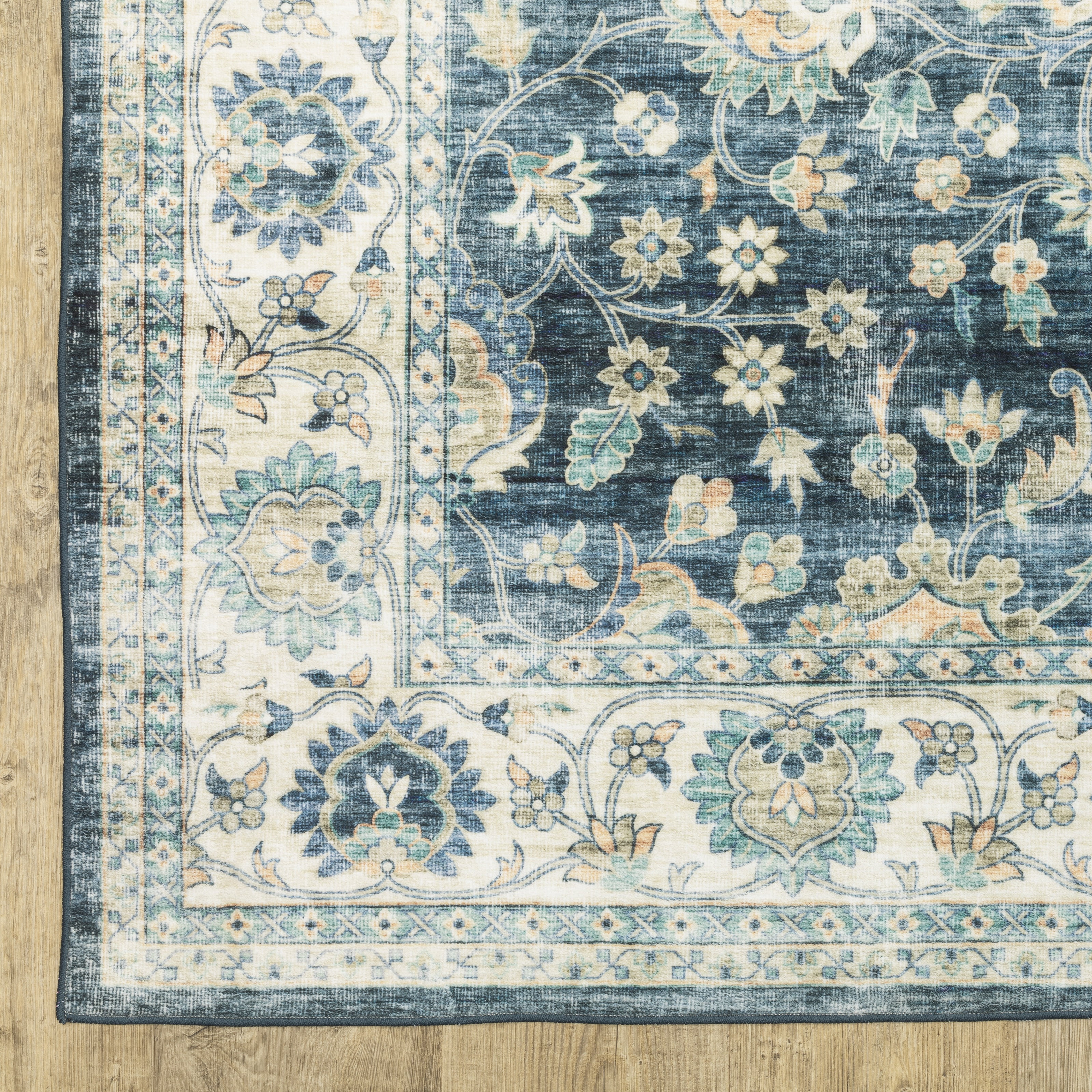 Avalon Home Sebastian Vintage Bordered Blue/ Ivory Washable Indoor Area Rug