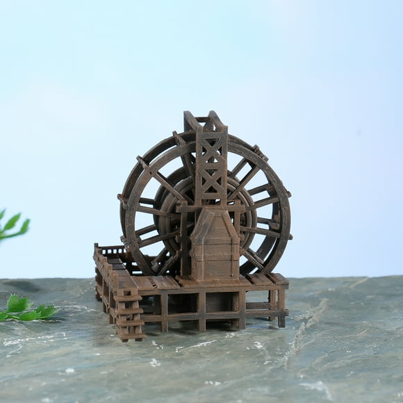 Shisuyan Windmill Water Fountain Fish Tank Landscape Decoration Tabletop Waterfall Ornament with Water Wheel for Home Office Decor Micro Landscape Aquarium