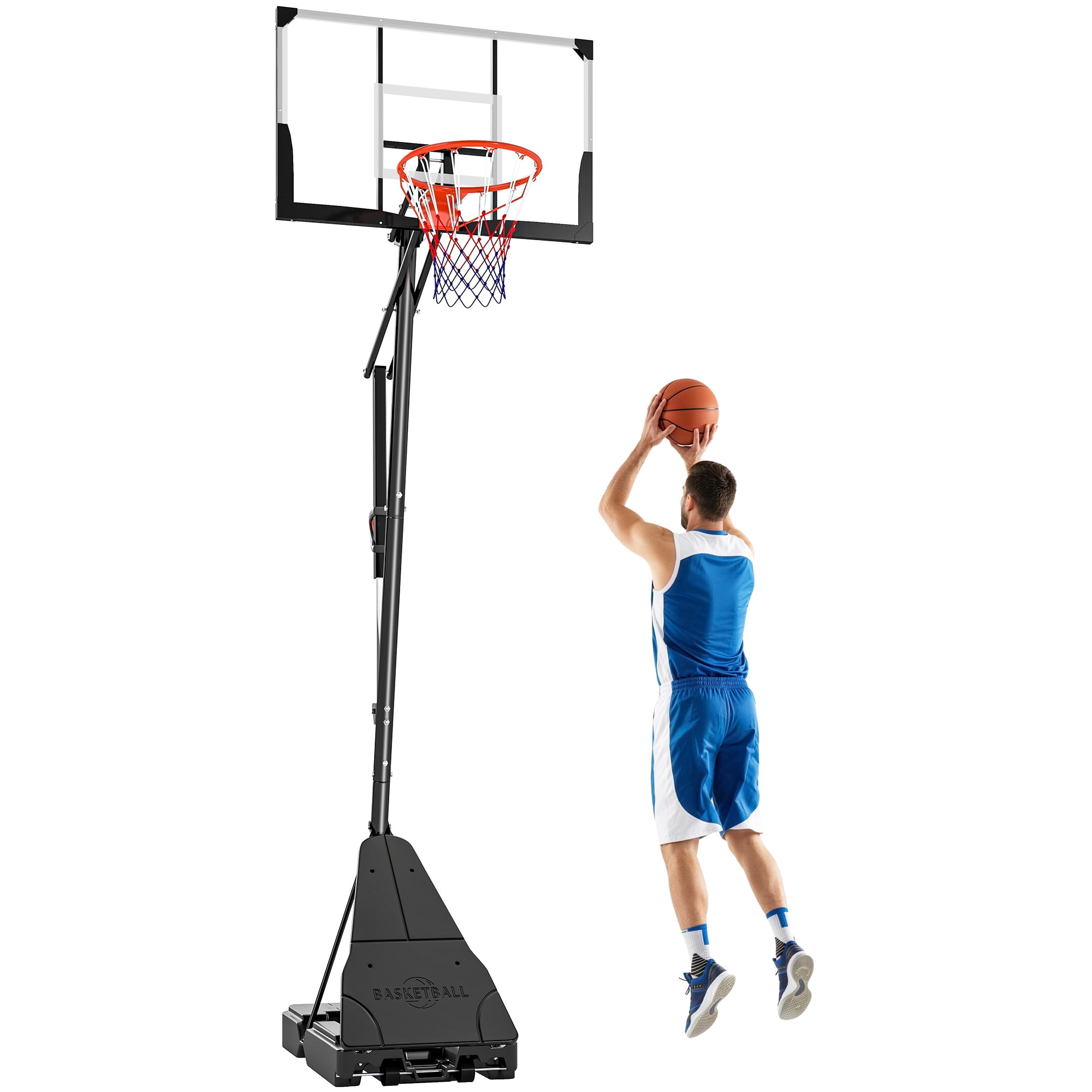 Soozier Basketball Hoop Outdoor Portable, 8-10ft Adjustable Basketball Goal, 47 Inch Shatterproof Backboard w/Shock Absorbent Rim, Action Grip