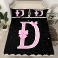 thumbnail image 2 of Manfei Personalized Letter D Queen Sheet Sets,Bow Monogrammed Theme Flat Sheet,Pink Black Queen Fitted Sheet For Girl Teens,Ultra Soft Bedroom Decor,4pcs, 2 of 7