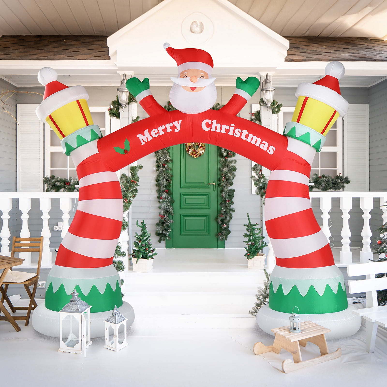 Astoutdoor 8.9 ft Lighted Christmas Inflatable Archway with Santa Claus and Built-in LED Lights